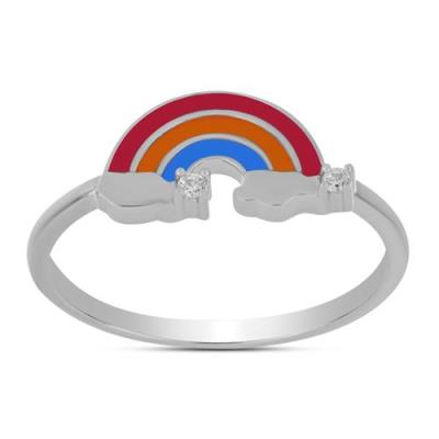 BUY 925 STERLING SILVER ENAMEL RAINBOW RING WITH WHITE TOPAZ – BULK SUPPLIER USA & EUROPE | JEWELPIN